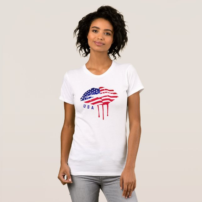 Camiseta Driblando Lábios de Moda de Sinalizador EUA (Frente Completa)