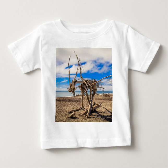 Camiseta Driftwood trabalho de arte em Hokitika Beach, Nova (Frente)