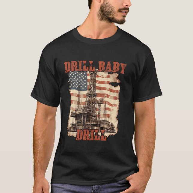 Camiseta Drill Baby Drill American Flag Design Long Sleeve (Frente)