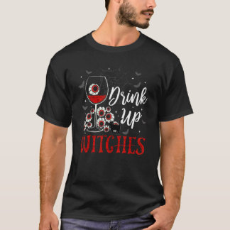 Camiseta Drink Up Witches Eyeball Wine Glasses Spooky Seaso