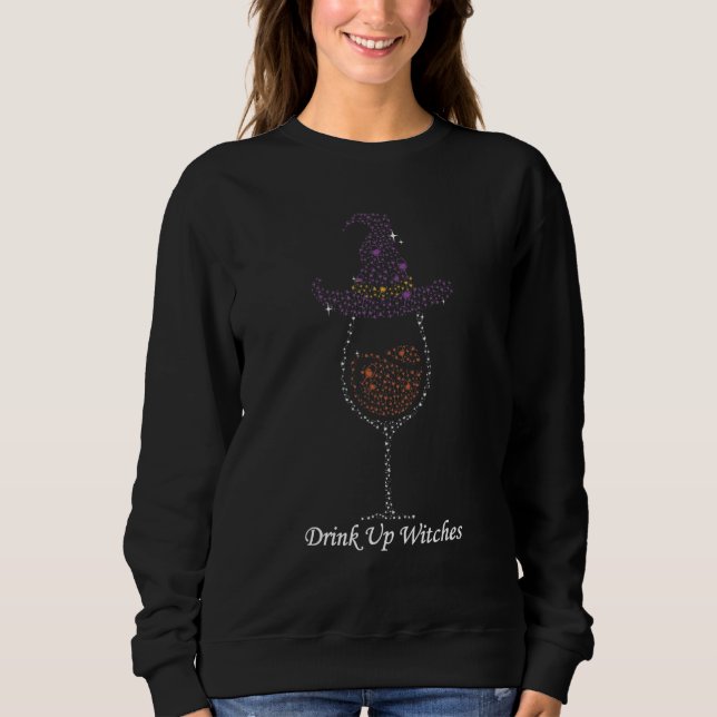 Camiseta Drink Up Witches Hat Witch Squad Wine Glass Hallow (Frente)