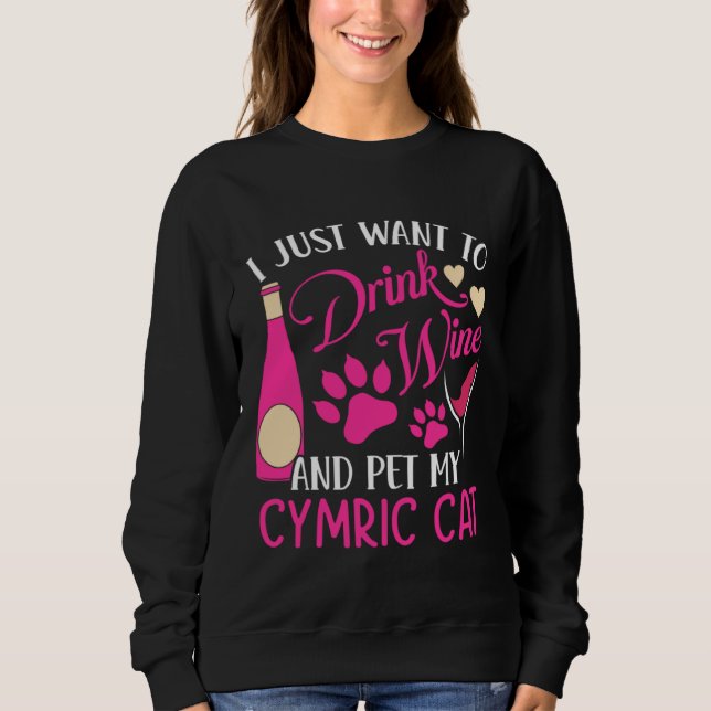 Camiseta Drink Wine and Pet My Cymric Cat  Cat Mom Humor Ca (Frente)
