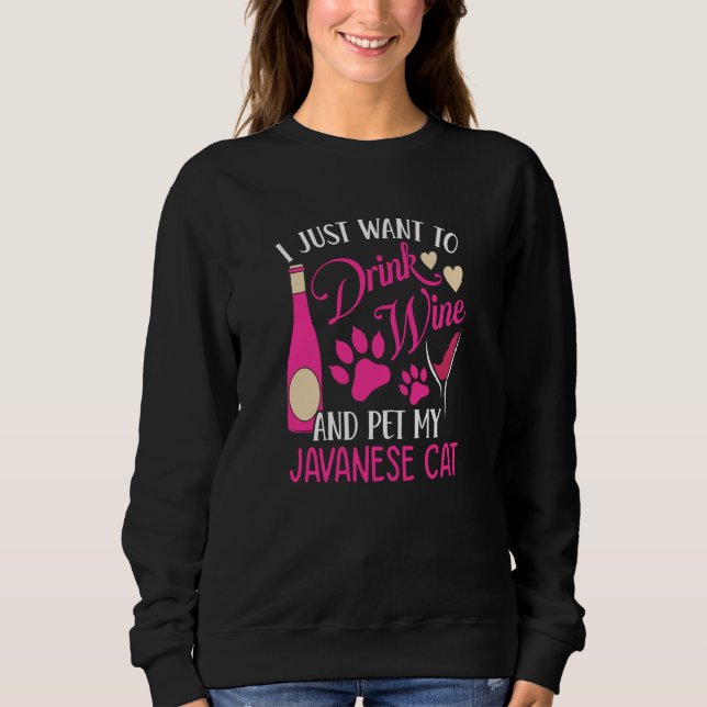 Camiseta Drink Wine and Pet My Javanese Cat Cat Mom Humor (Frente)