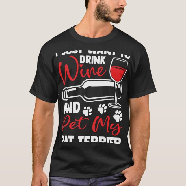Camiseta Drink Wine and Pet My Rat Terrier Rattie Humor (Frente)