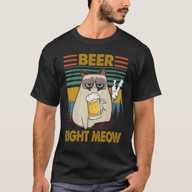 Camiseta Drinkers 365 Beer Me Right Meow Retro Style (Frente)
