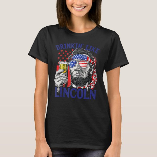 Camiseta Drinking Like Lincoln 4th Of July Men Abraham Meri (Frente)