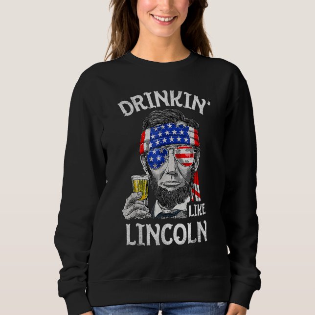 Camiseta Drinking Like Lincoln  4th Of July US American Fla (Frente)