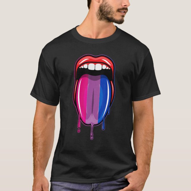 Camiseta Dripping Lips Tongue Bisexual Pride Bisexuality Fl (Frente)