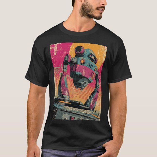 Camiseta Drone de DJ Flutuante — Prato Giratório Retro com  (Frente)