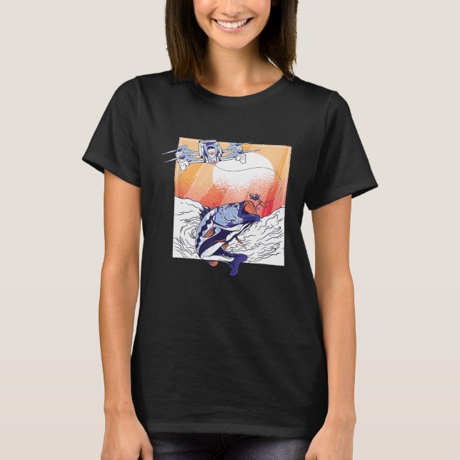 Camiseta Drone Quadcopter Pesca Sal Água Sunset Atum Su (Frente)