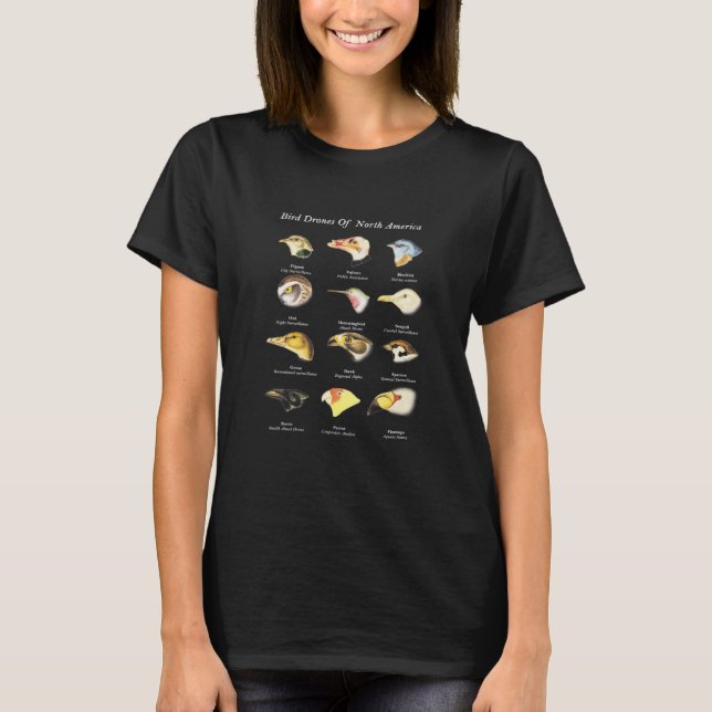 Camiseta Drones Pássaros da América do Norte Guia de Campo  (Frente)