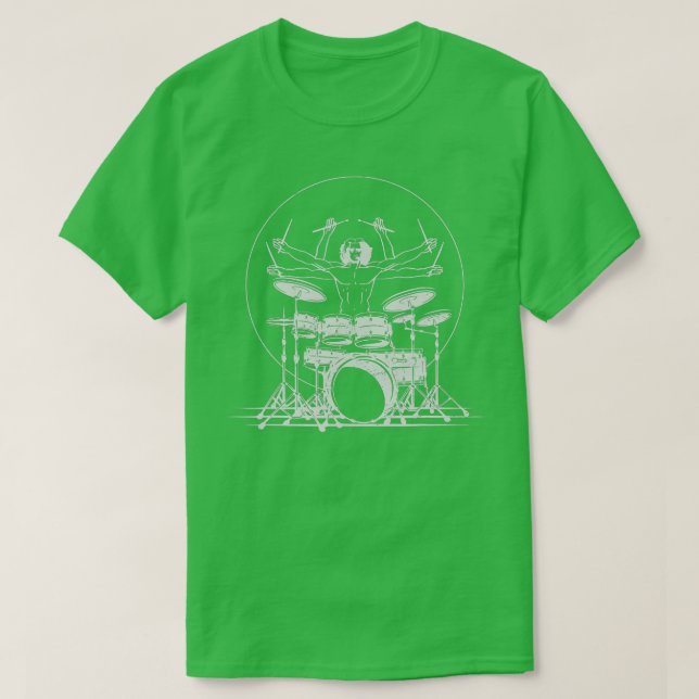 Camiseta Drum Homem Vitruviano Da Vinci Drummer Presente (Frente do Design)