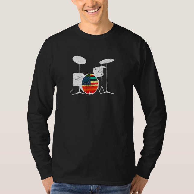 Camiseta Drum Kit American Flag Rock And Roll Bass Drum Mus (Frente)
