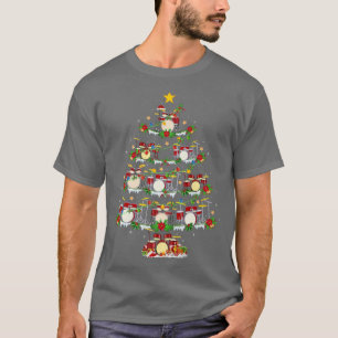 Camiseta Drum Music Lover Xmas Lighting Drs Árvore de Natal