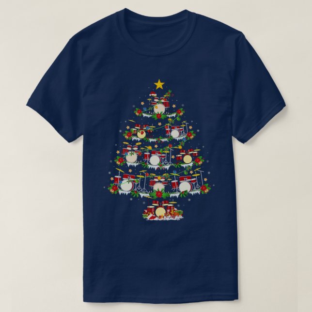 Camiseta Drum Music Lover Xmas Lighting Drs Árvore de Natal (Frente do Design)