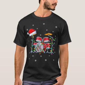 Camiseta Drum Music Xmas Iluminação Correspondente ao Santa