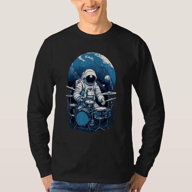 Camiseta Drum Playing Astronaut, Astronaut Drummer Boy Spac (Frente)