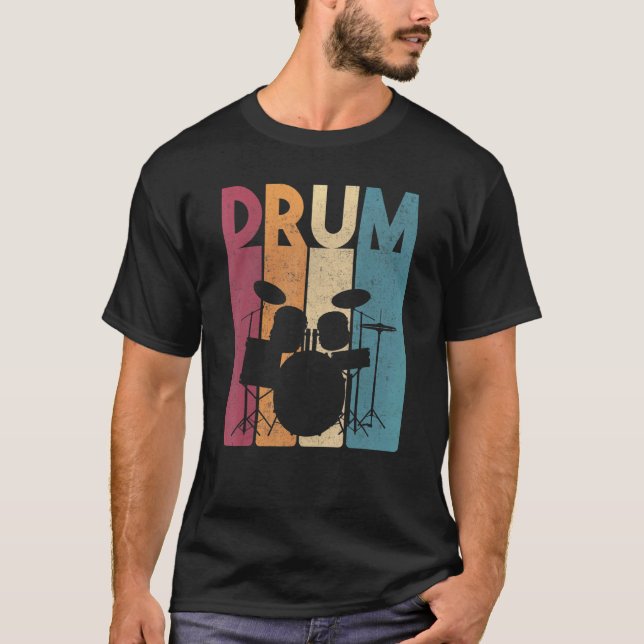 Camiseta Drum Set Vintage Rock Music Retro Drummer (Frente)