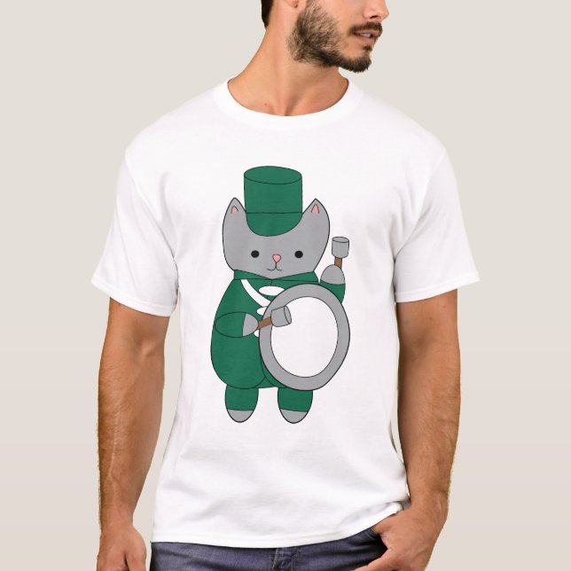 Camiseta Drummer Cat Marching Banda White (Frente)