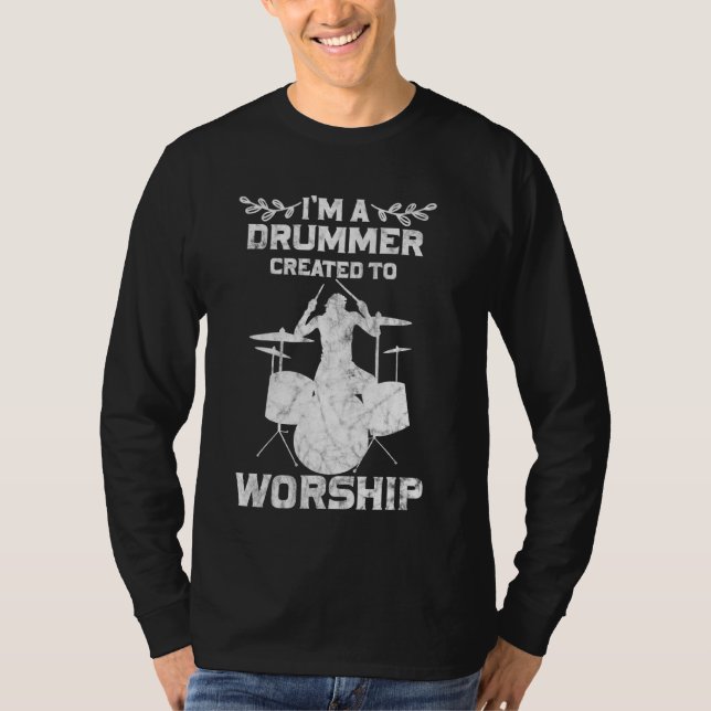 Camiseta Drummer Criado À Fé Cristã Culto (Frente)