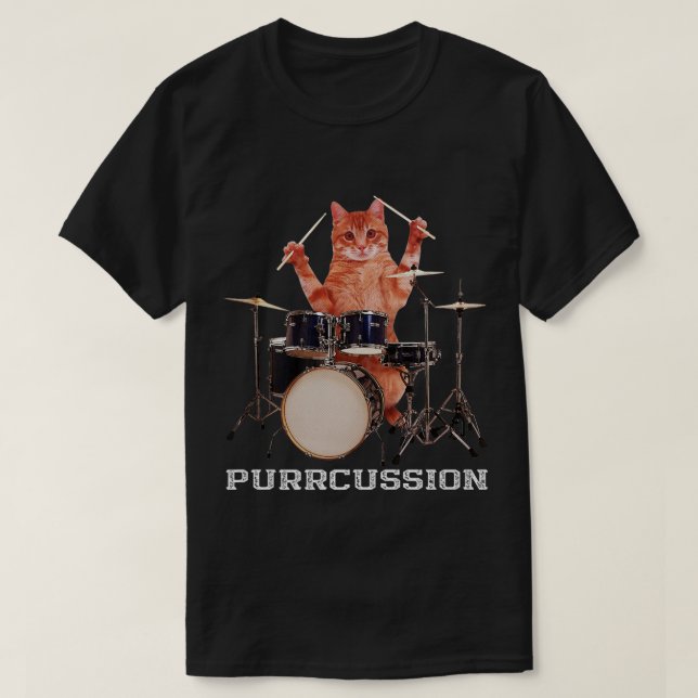 Camiseta Drummer De Gato Engraçado De Purcussão No Porco Do (Frente do Design)