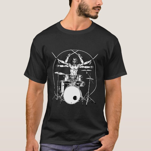 Camiseta Drummer De Presente Do Drum Da Vinci Vitruviano (Frente)