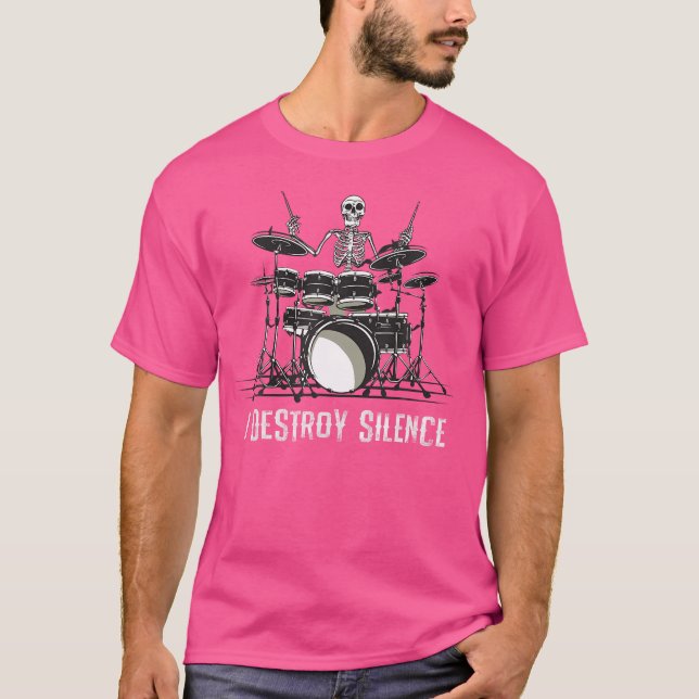 Camiseta Drummer do Skeleton Tambor do crânio Conjunto de B (Frente)