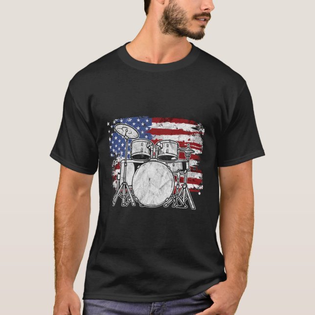 Camiseta Drummer Drum Set Drums USA Flag American 4th Of Ju (Frente)