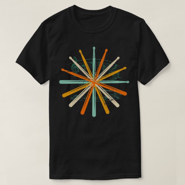Camiseta Drummer Drumsticks Presente Instrumento Retromusic (Frente do Design)