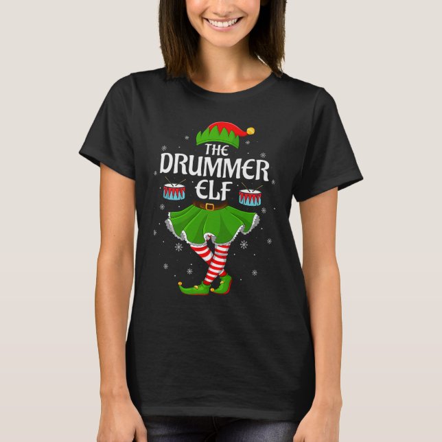 Camiseta Drummer Elf Christmas Family Girls Women Elf Squad (Frente)
