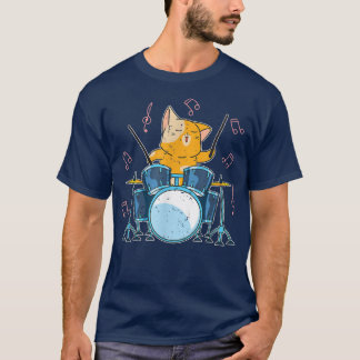 Camiseta Drummer Engraçado Cat Percussion Music Drum Set Dr
