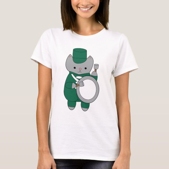 Camiseta Drummer Gato Marcha Banda Verde Branco (Frente)