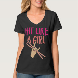 Camiseta Drummer Girl Knuckle Segurando Drumming Stick