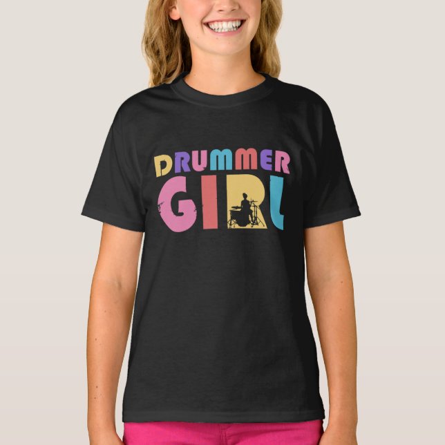 Camiseta Drummer Girl Retro Vintage (Frente)