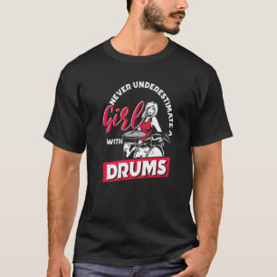 Camiseta Drummer Girls Rock Drum Conjunto de Tambores Music