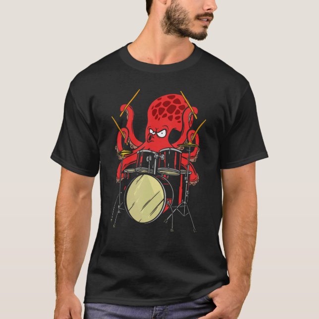 Camiseta Drummer Octopus Drumstick Playing Drum Sea Animal  (Frente)
