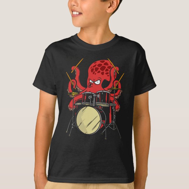 Camiseta Drummer Octopus Drumsticks Drumset (Frente)