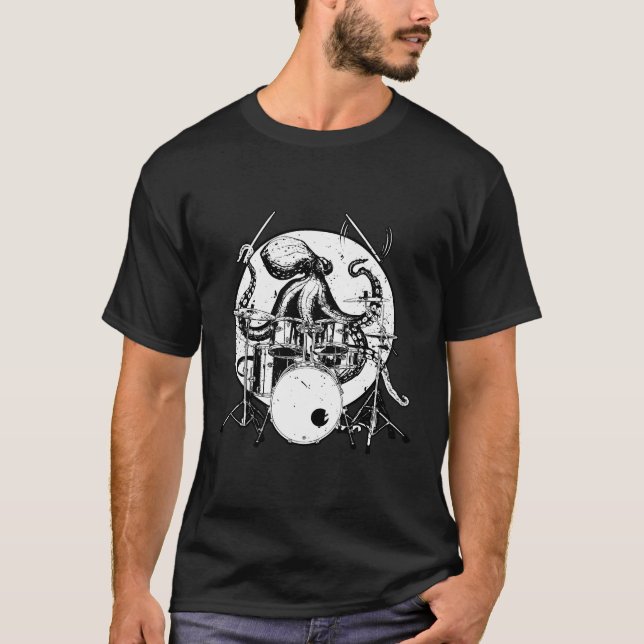 Camiseta Drummer Presente do Presente do Tambor Octopus (Frente)