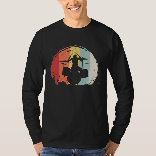 Camiseta Drummer Retro 60s 70s Style Drum Set (Frente)