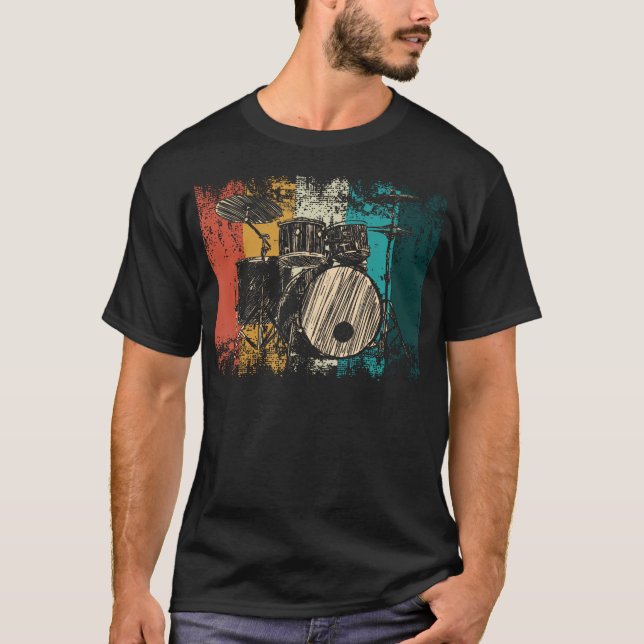 Camiseta Drummer Retro Drumset (Frente)