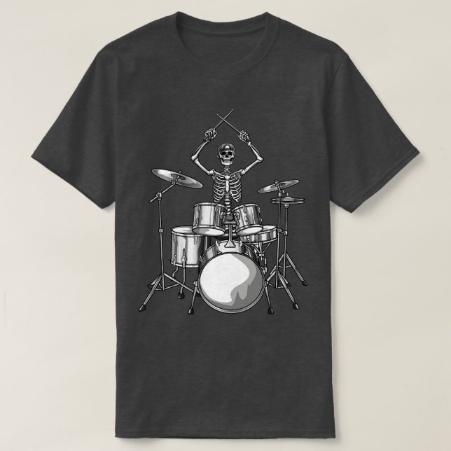 Camiseta Drummer Skeleton Drumming (Frente do Design)
