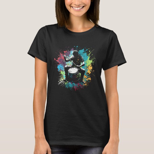 Camiseta Drummer Splash Drummer Percussion Colorful Drummer (Frente)