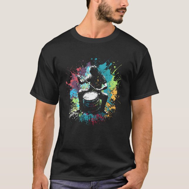 Camiseta Drummer Splash Drummer Percussion Colorful Drummer (Frente)
