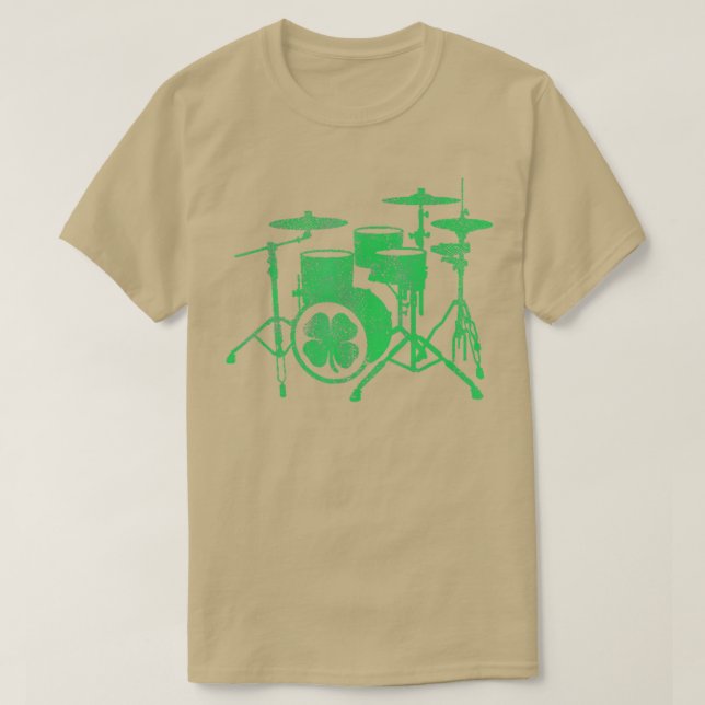 Camiseta Drummer Verde Irlandês do Shamrock Drum (Frente do Design)