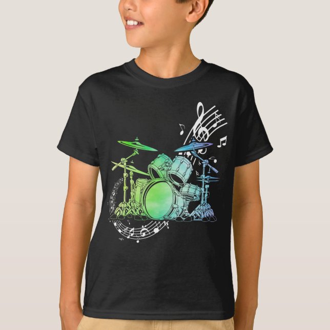 Camiseta Drummer Watercolor Drummer Músico Drumsticks (Frente)