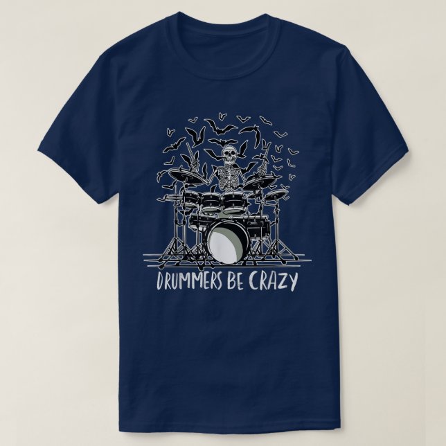 Camiseta Drummers são loucos por um esqueleto tocando tambo (Frente do Design)