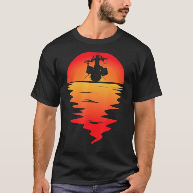 Camiseta Drumming Drum Set Sunset Para Drummer E Percussio (Frente)