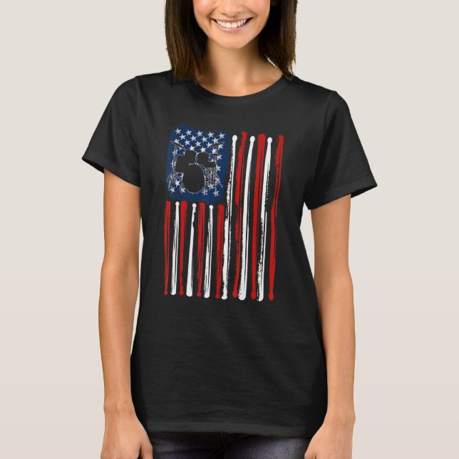 Camiseta Drumming Drummer American USA Flag 4th Of July Men (Frente)