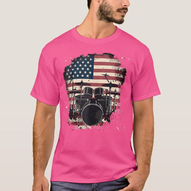 Camiseta Drums American Flag 4 De Julho Patriótico Musical (Frente)