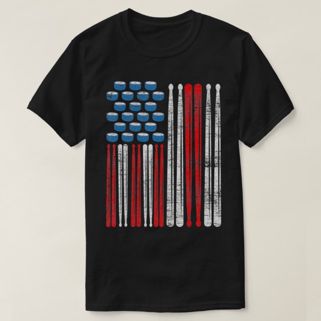 Camiseta Drumsticks American Drummer US Flag Dru (Frente do Design)